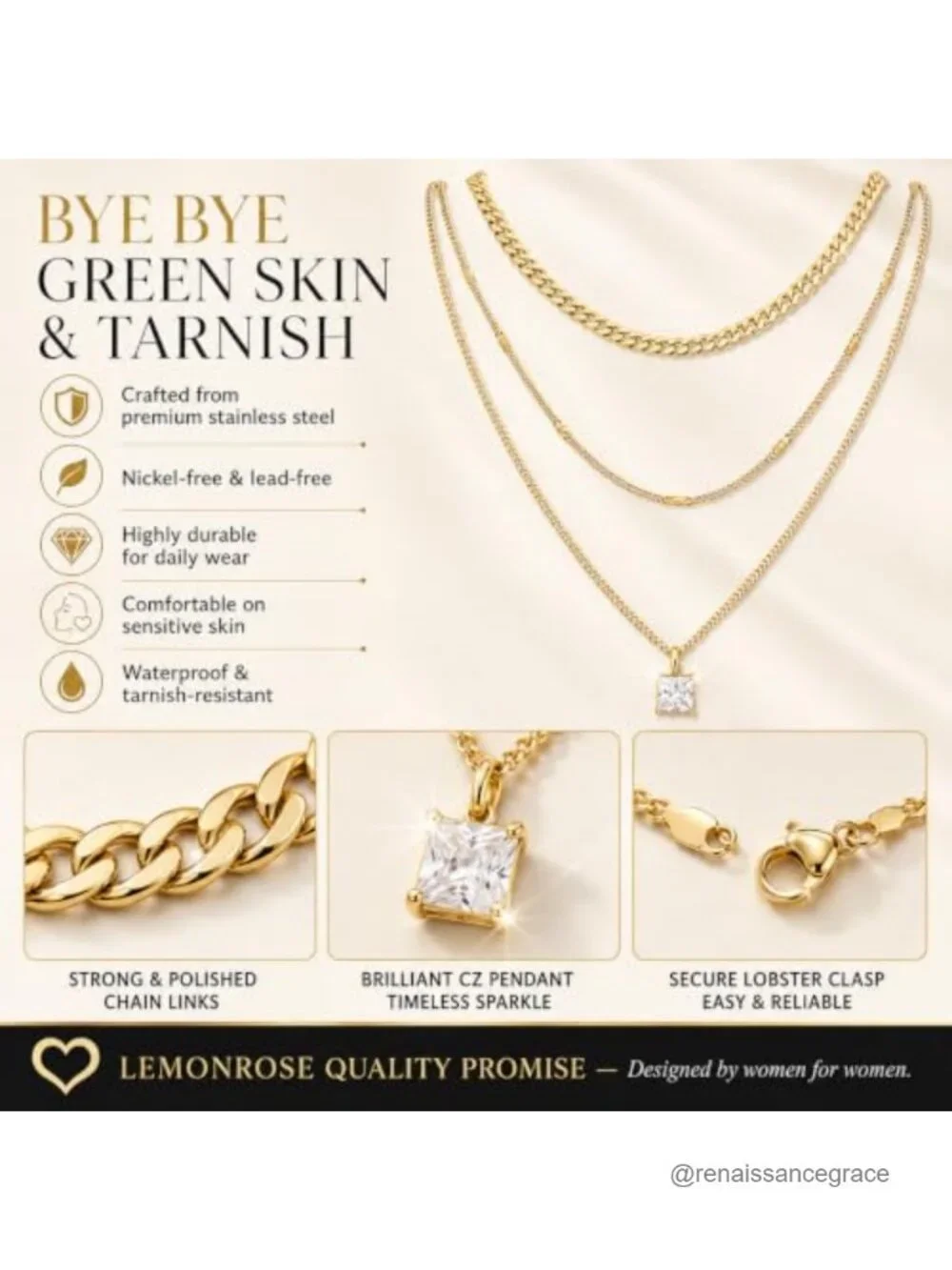 14K Gold Plated Layered Necklace Set for Women, 3 Piece Waterproof Stainless
